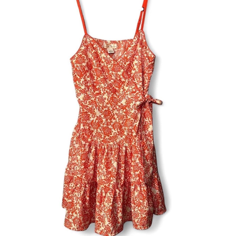 Band of the Free Orange Floral Wrap Tiered Ruffle Mini Dress‎ Size M Sleeveless